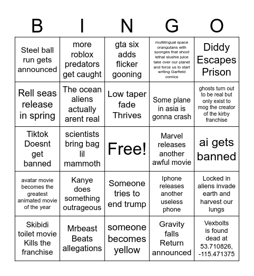 MY 2025 bingo card Bingo Card