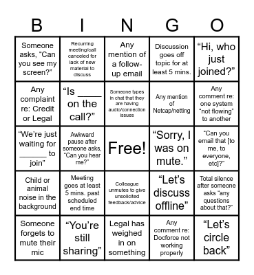 TEAMS CALL BINGO!! Bingo Card
