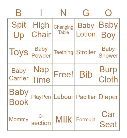 Baby Shower Bingo Card