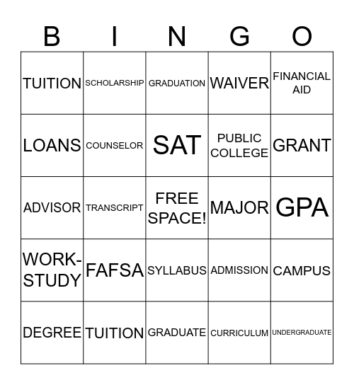 GEAR UP BINGO Card