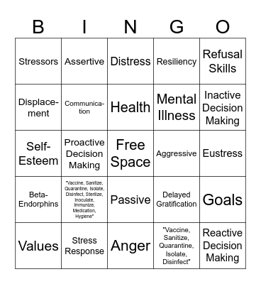 Health Vocabulary Words Bingo Card