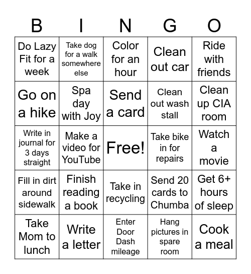 Goals 2025 Bingo Card