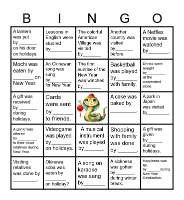 NEW YEAR BINGO!!! Bingo Card