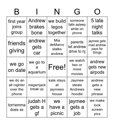 Jaymee and Andrew's 2025 bingo card Bingo Card