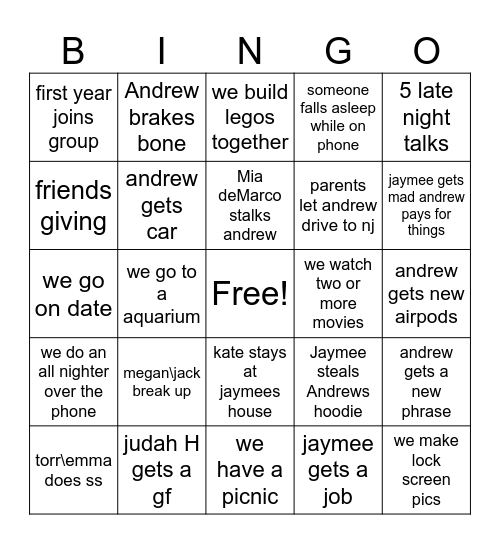 Jaymee and Andrew's 2025 bingo card Bingo Card