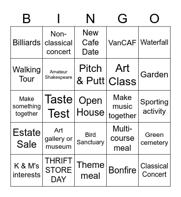 Date Bingo Card