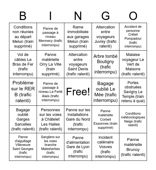 RER D Bingo Card