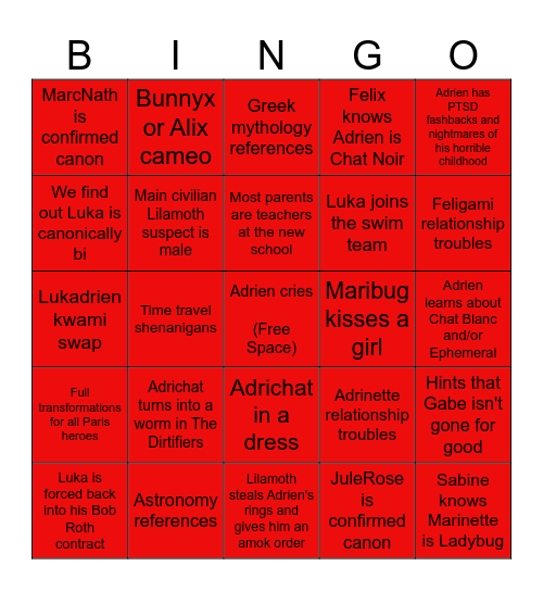 Season 6 Predictions Bingo Card