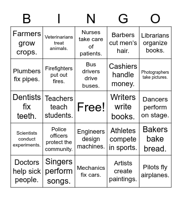 Jobs--Doctors help sick people Bingo Card