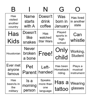 GTKY Bingo Card
