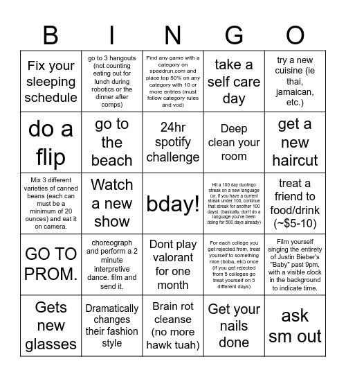 addison Bingo Card