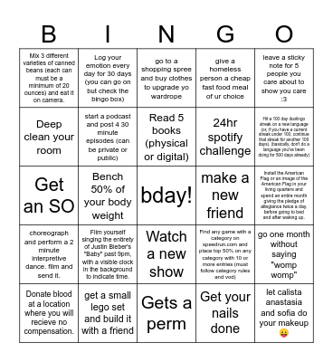 kaleb Bingo Card