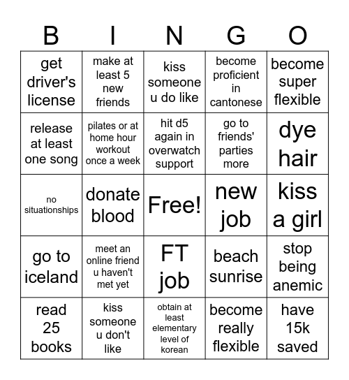 lin's 2025 bingo Card