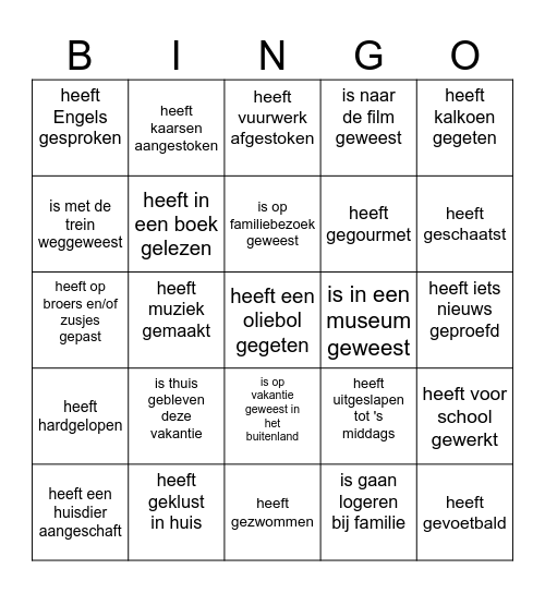 bingo na de kerstvakantie Bingo Card