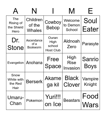 Anime Bingo Card