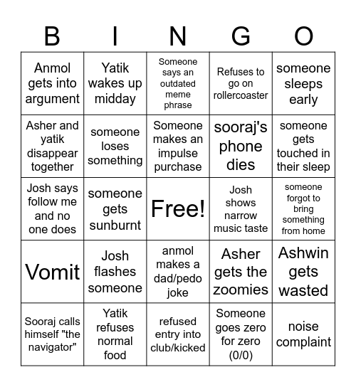 GOLD COAST Bingo Card