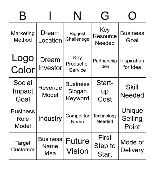 Dream Business BINGO Card