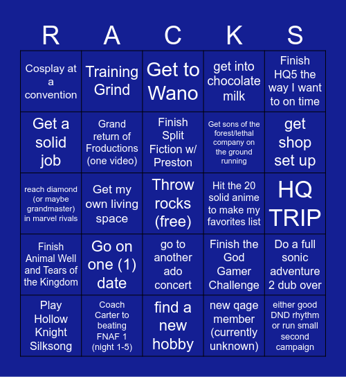 Jack's 2025 Bingo Card