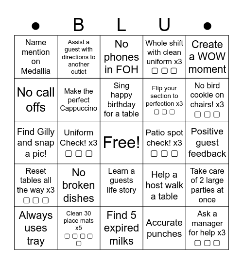 Busser Bingo Card