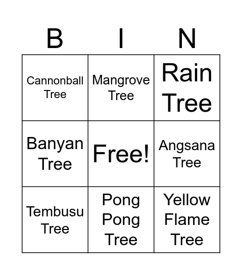 Local Tree Bingo! Bingo Card