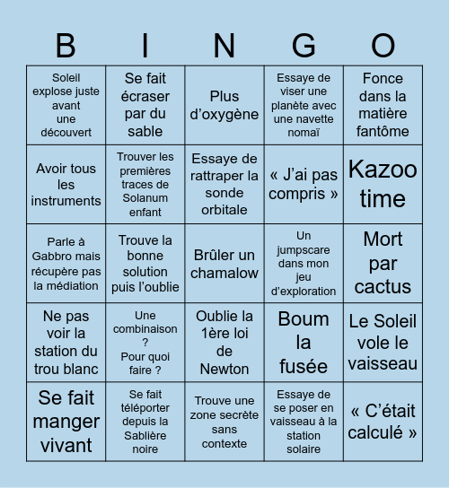 Outer Wilds Bingo Card