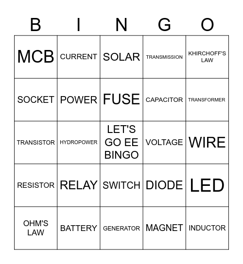 Win by Vertical/Horizontal/Diagonal Bingo Card