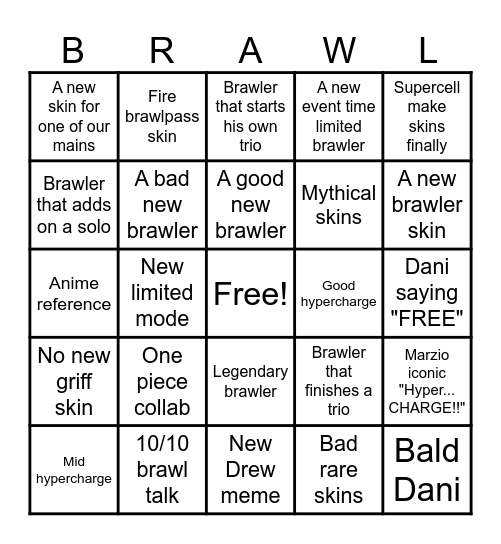 Brawl Bingo Card