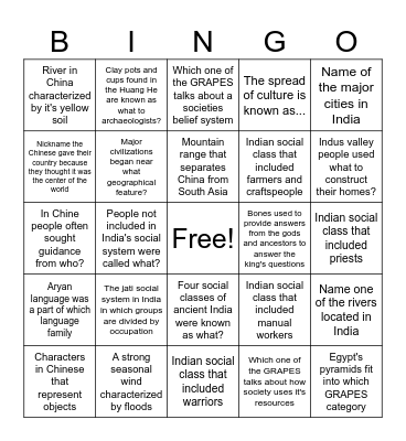 7th Grade Social Studies Review Bingo Card