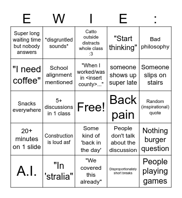 EWIE rahhhhh Bingo Card