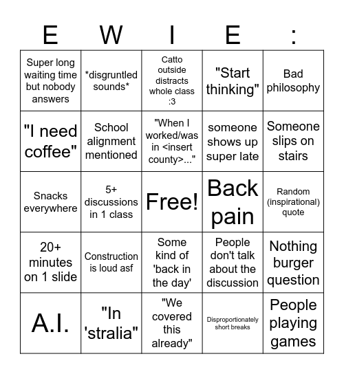 EWIE rahhhhh Bingo Card