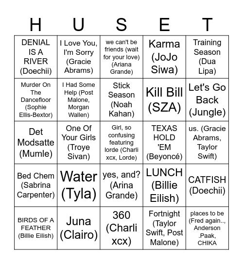 MUSIC YEAR 2024 Bingo Card