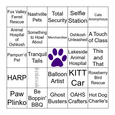 Walk for the Animals Bingo Card