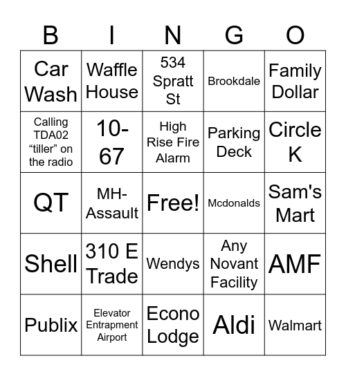 ALARM Bingo Card