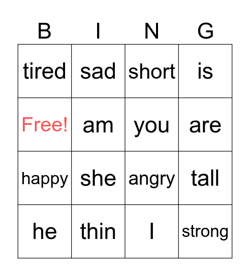 G3 Vocabulary Review Bingo Card