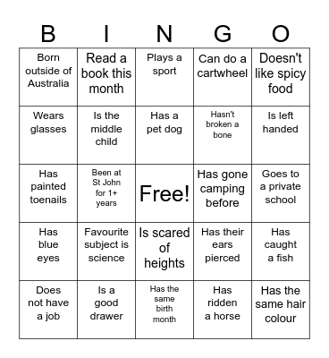 Get to know you bingo Card