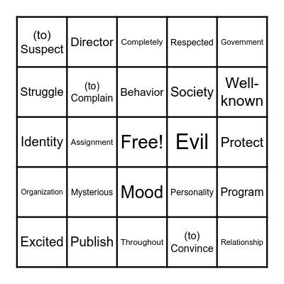 Vocabulary BINGO Card