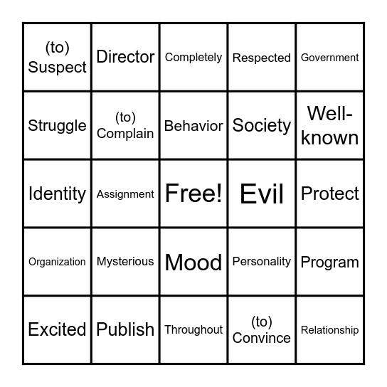 Vocabulary BINGO Card