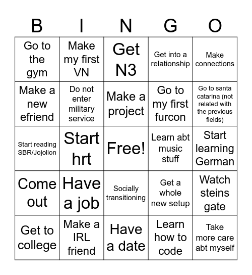 New years Bingo Card