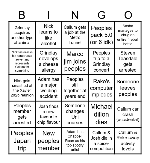 Peoples Bingo 2025 Bingo Card