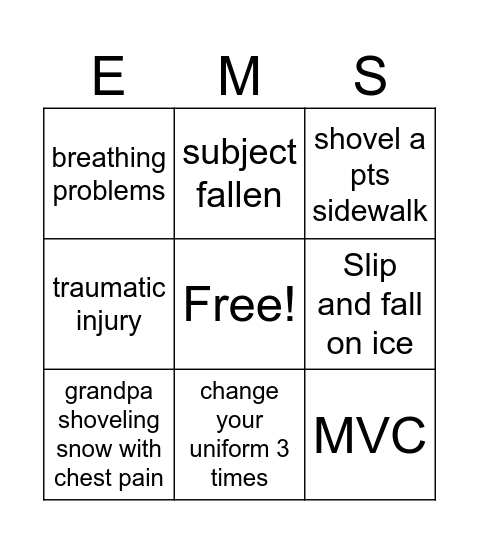 Snow Storm Edition Bingo Card