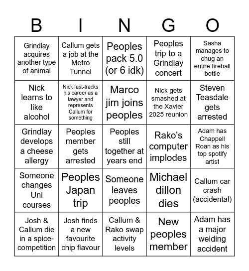 Peoples Bingo 2025 Bingo Card