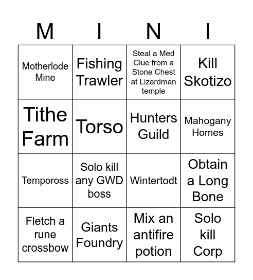 Minigame BINGO Card
