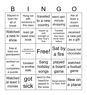 Happy New Year Bingo Card