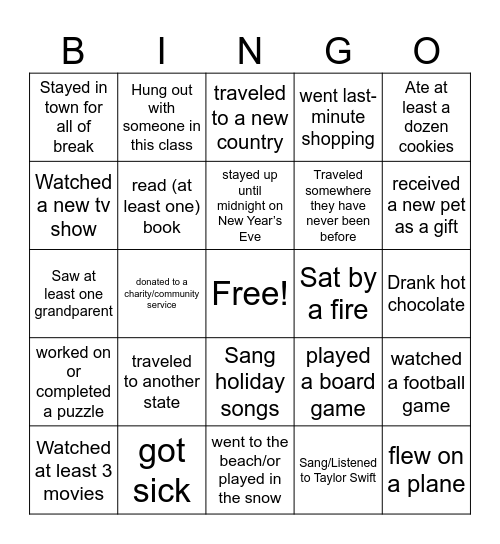 Happy New Year Bingo Card