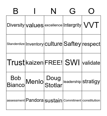 VVT MENLO BINGO Card