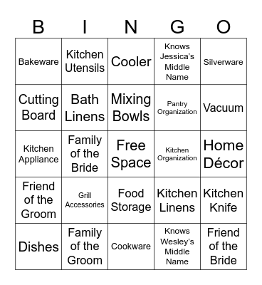 Bridal Shower Bingo Card