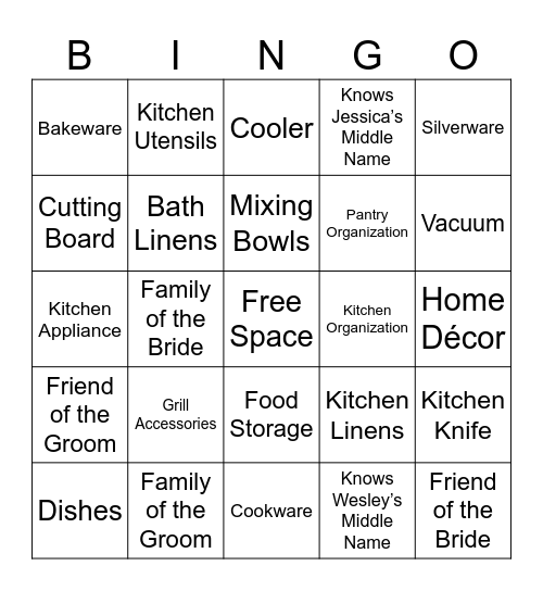 Bridal Shower Bingo Card