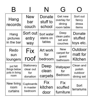 House Stuff Bingo Card