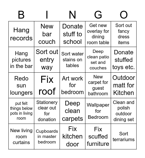 House Stuff Bingo Card