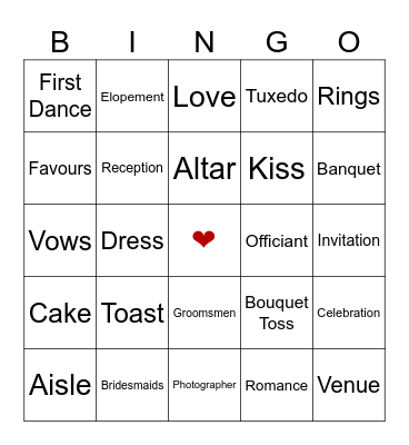BRIDAL BINGO Card